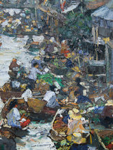Load image into Gallery viewer, Original Oil on Canvas Thai Impressionist River Marketplace by Patamares Livisit
