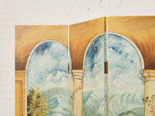 Load image into Gallery viewer, Hand Painted Trompe L&#39;oeil Folding Screen Depicting a Body of Water Columned Balcony
