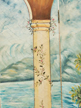 Load image into Gallery viewer, Hand Painted Trompe L&#39;oeil Folding Screen Depicting a Body of Water Columned Balcony
