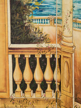 Load image into Gallery viewer, Hand Painted Trompe L&#39;oeil Folding Screen Depicting a Body of Water Columned Balcony
