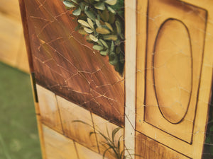 Hand Painted Trompe L'oeil Folding Screen Depicting a Body of Water Columned Balcony