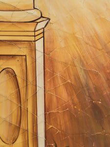 Hand Painted Trompe L'oeil Folding Screen Depicting a Body of Water Columned Balcony