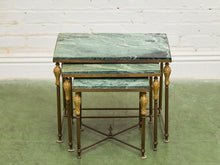 Load image into Gallery viewer, Antique French Napoleonic Style, Green Marble Topped Gilt Bronze Nesting Tables
