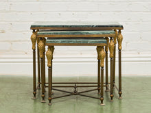 Load image into Gallery viewer, Antique French Napoleonic Style, Green Marble Topped Gilt Bronze Nesting Tables
