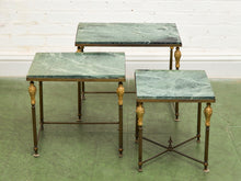 Load image into Gallery viewer, Antique French Napoleonic Style, Green Marble Topped Gilt Bronze Nesting Tables

