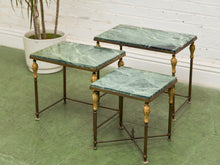 Load image into Gallery viewer, Antique French Napoleonic Style, Green Marble Topped Gilt Bronze Nesting Tables
