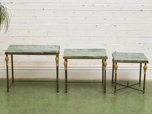 Antique French Napoleonic Style, Green Marble Topped Gilt Bronze Nesting Tables