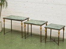 Load image into Gallery viewer, Antique French Napoleonic Style, Green Marble Topped Gilt Bronze Nesting Tables

