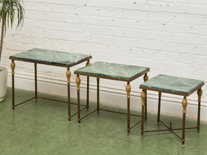 Antique French Napoleonic Style, Green Marble Topped Gilt Bronze Nesting Tables