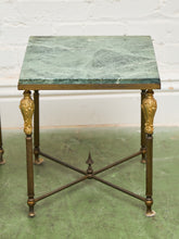 Load image into Gallery viewer, Antique French Napoleonic Style, Green Marble Topped Gilt Bronze Nesting Tables
