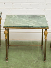 Load image into Gallery viewer, Antique French Napoleonic Style, Green Marble Topped Gilt Bronze Nesting Tables
