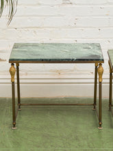 Load image into Gallery viewer, Antique French Napoleonic Style, Green Marble Topped Gilt Bronze Nesting Tables
