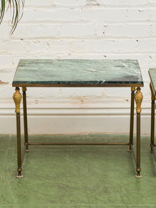 Antique French Napoleonic Style, Green Marble Topped Gilt Bronze Nesting Tables