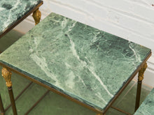 Load image into Gallery viewer, Antique French Napoleonic Style, Green Marble Topped Gilt Bronze Nesting Tables
