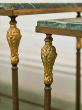 Load image into Gallery viewer, Antique French Napoleonic Style, Green Marble Topped Gilt Bronze Nesting Tables
