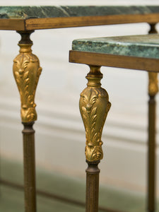 Antique French Napoleonic Style, Green Marble Topped Gilt Bronze Nesting Tables