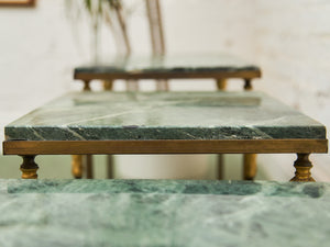 Antique French Napoleonic Style, Green Marble Topped Gilt Bronze Nesting Tables