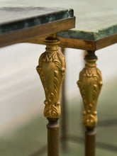 Load image into Gallery viewer, Antique French Napoleonic Style, Green Marble Topped Gilt Bronze Nesting Tables
