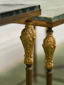 Antique French Napoleonic Style, Green Marble Topped Gilt Bronze Nesting Tables