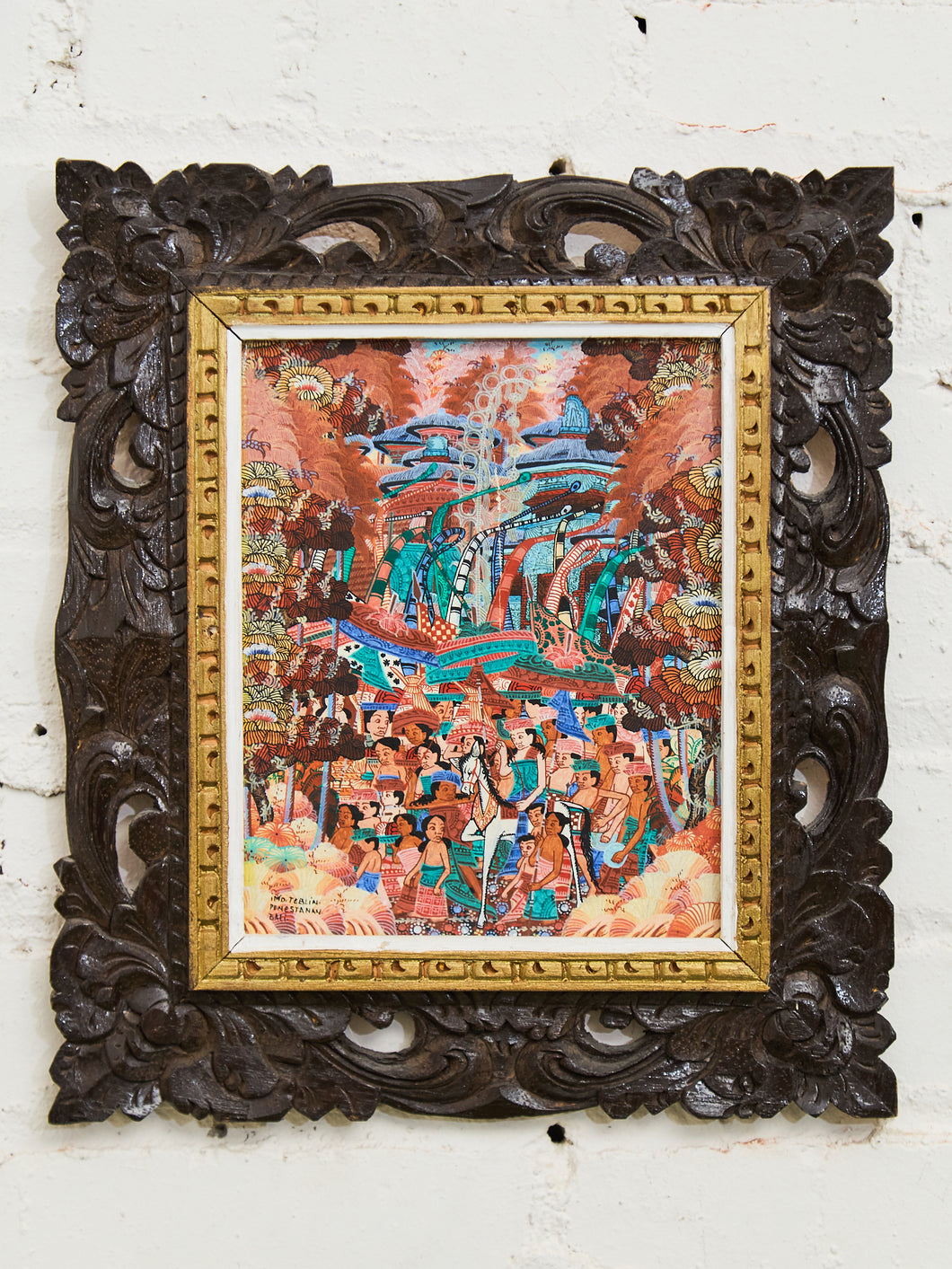Balinese Tempera on Canvas Figural Folk/Village Scenes Painting by IMD Teblin of Penestanan Kelod