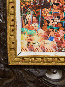 Balinese Tempera on Canvas Figural Folk/Village Scenes Painting by IMD Teblin of Penestanan Kelod