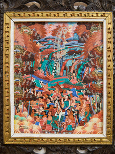 Balinese Tempera on Canvas Figural Folk/Village Scenes Painting by IMD Teblin of Penestanan Kelod