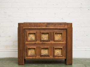 Brutalist Oak and Cork Pair of Nightstands