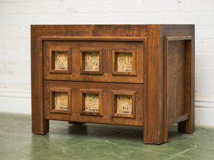 Brutalist Oak and Cork Pair of Nightstands