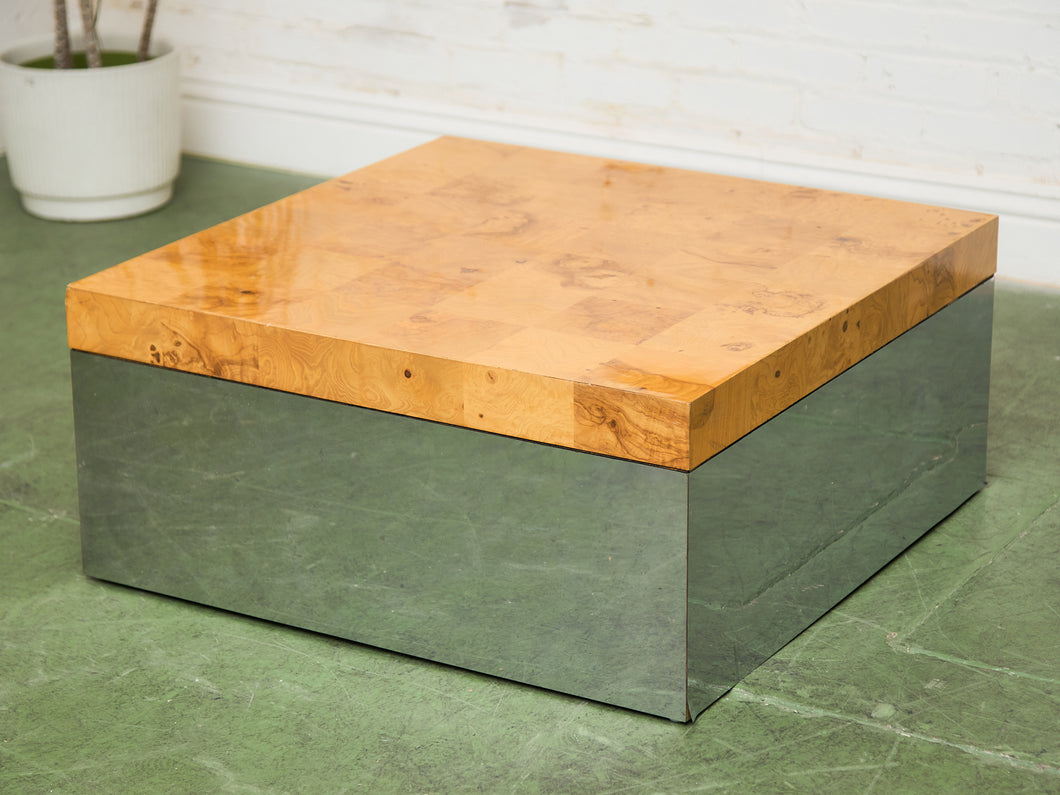Milo Baughman Burlwood and Chrome Coffee Table