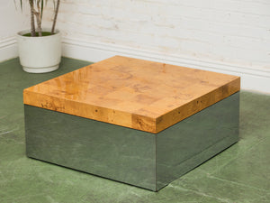 Milo Baughman Burlwood and Chrome Coffee Table