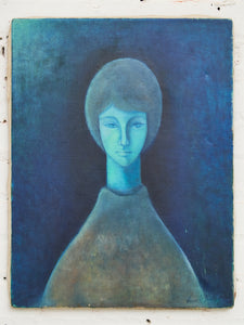 1960 Original Oil Painting The Blue Gaze