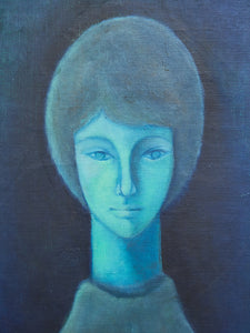 1960 Original Oil Painting The Blue Gaze
