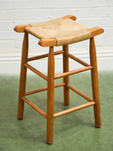 1950s Solid Maple and Rush Seat Counter Stools Bar Stools, a Pair
