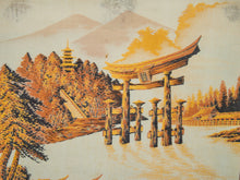 Load image into Gallery viewer, Vintage Japan Silk Hand Embroidered Tapestry Torii Shinto Shrine Gate &amp; Minks Bridge
