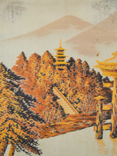 Load image into Gallery viewer, Vintage Japan Silk Hand Embroidered Tapestry Torii Shinto Shrine Gate &amp; Minks Bridge
