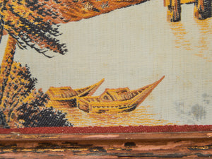 Vintage Japan Silk Hand Embroidered Tapestry Torii Shinto Shrine Gate & Minks Bridge