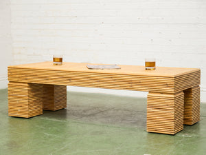 Post Modern Chunky Leg Sculptural Reeded Coffee Table