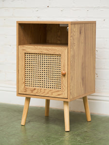 Single Blonde Rattan Front Nightstand