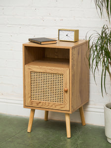 Single Blonde Rattan Front Nightstand