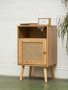 Single Blonde Rattan Front Nightstand