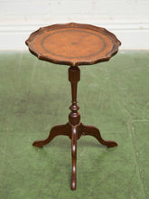 Load image into Gallery viewer, Late 20th Century Pedestal Tripod Tooled Leather Top Mahogany Candle Stand
