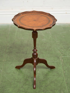 Late 20th Century Pedestal Tripod Tooled Leather Top Mahogany Candle Stand