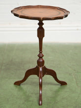 Load image into Gallery viewer, Late 20th Century Pedestal Tripod Tooled Leather Top Mahogany Candle Stand
