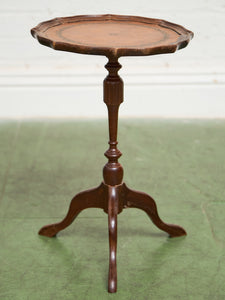 Late 20th Century Pedestal Tripod Tooled Leather Top Mahogany Candle Stand