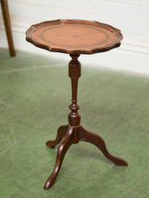Load image into Gallery viewer, Late 20th Century Pedestal Tripod Tooled Leather Top Mahogany Candle Stand
