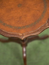 Load image into Gallery viewer, Late 20th Century Pedestal Tripod Tooled Leather Top Mahogany Candle Stand
