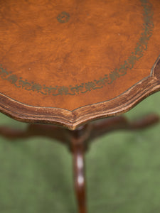 Late 20th Century Pedestal Tripod Tooled Leather Top Mahogany Candle Stand