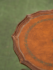Late 20th Century Pedestal Tripod Tooled Leather Top Mahogany Candle Stand