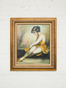 Girl in Golden Dress Ballerina Oil Painting