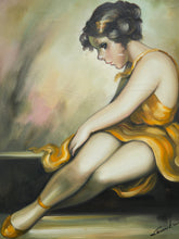 Load image into Gallery viewer, Girl in Golden Dress Ballerina Oil Painting
